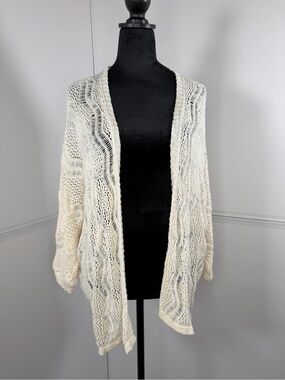 Windsor Cream Open Knit Boho Cardigan Sweater One Size